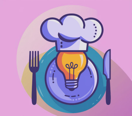 Creative Culinary Ideas Concept with Chef Hat and Lightbulb on a Plateの素材