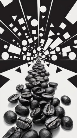 Abstract Coffee Beans Path with Geometric Background in Black and Whiteの素材