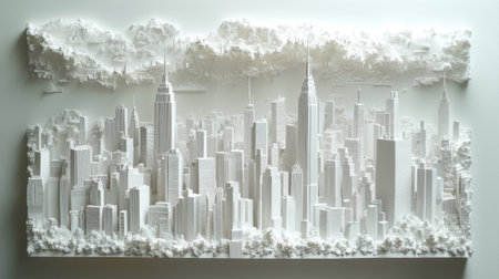 Intricate White Paper Cityscape Design for Modern Wall Art and Decorの素材