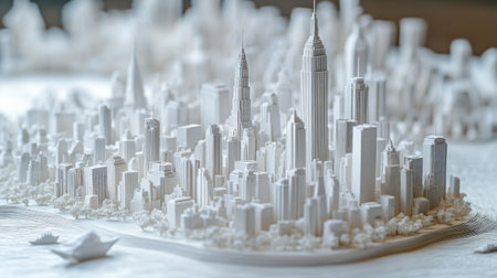 Intricate White Paper Cityscape Miniature Model for Architectural and Urban Design Projectsの素材