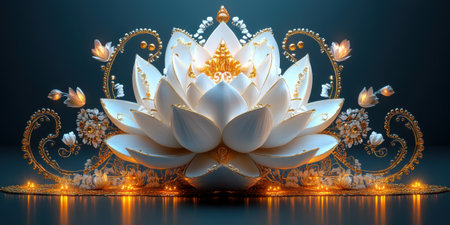 Elegant Ornate Lotus Design with Golden Decorative Elementsの素材