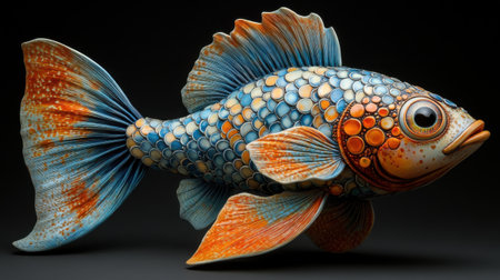 Vibrant Ceramic Fish Sculpture with Intricate Patterns - Artistic Home Decor Designの素材