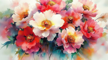 Vibrant Watercolor Floral Art - Peony Bouquet for Spring and Summer Decorの素材