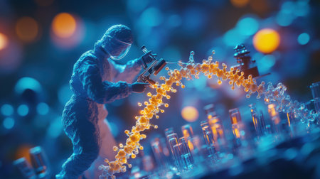 Scientist Conducting Genetic Research with Advanced Technology in Laboratoryの素材