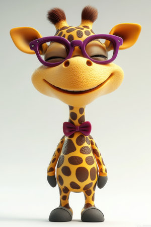 Adorable Cartoon Giraffe with Glasses and Bow Tie - Cute Animal Character Design for Cards, Posters, and Printsの素材