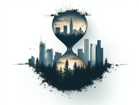 Dual Cityscape and Forest Horizon in Artistic Hourglass Shapeの素材