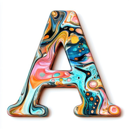 A striking letter A featuring a blend of vibrant colors and abstract patterns, showcasing artistic creativity and modern design. Perfect for educational materials or artistic projectsの素材