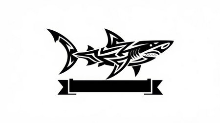 A striking tribal shark illustration featuring intricate patterns and bold lines, symbolizing strength and agility in the ocean. This design captures the essence of marine life and artistic expressionの素材