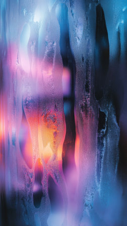 A mesmerizing display of abstract colorful patterns created by light refracting through a frosted glass surface, evoking a sense of mystery and artistic beauty in a modern settingの素材