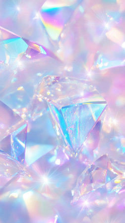 A stunning array of shimmering diamonds scattered across a soft pastel background, capturing the beauty of light reflections and creating a dreamy, ethereal atmosphereの素材