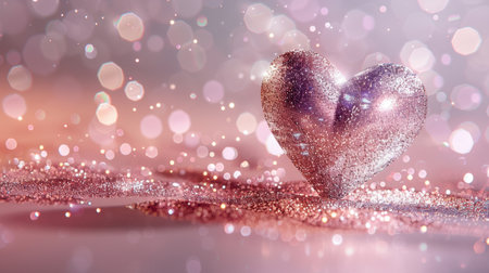 A beautiful sparkling heart shape sits gracefully on a shimmering pink glitter background, creating a romantic and enchanting atmosphere perfect for celebrations of love and affectionの素材