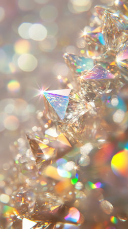 A stunning close-up of sparkling crystals that beautifully reflect light, creating a mesmerizing display of vibrant colors and dazzling patterns. This image captures the essence of luxury and eleganceの素材