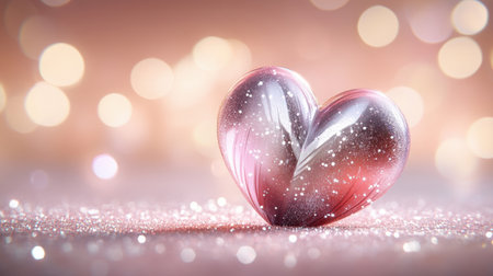 A beautiful heart-shaped ornament glistening with sparkling details, set against a soft, dreamy background. This image captures the essence of love and romance, perfect for various occasionsの素材
