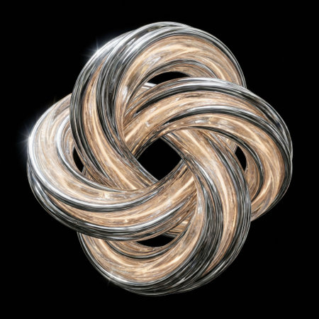 A stunning metallic knot design featuring intertwined silver and gold elements, representing unity, connection, and the beauty of intricate craftsmanship against a black backgroundの素材