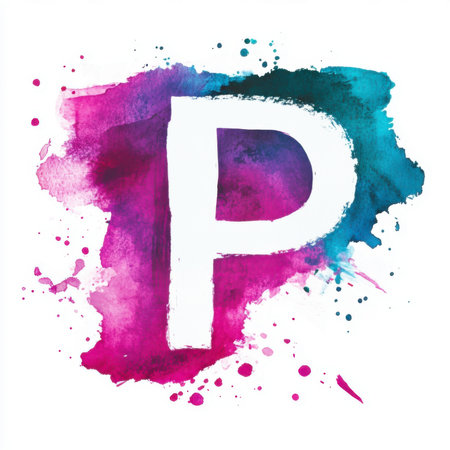Artistic letter p stands out in a vibrant splash of pink and blue, showcasing creative brushstroke techniques. ideal for design inspiration, typography exploration, and modern art concepts.の素材