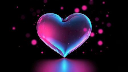A vibrant and colorful heart shape radiating glowing effects against a dark backdrop. This image captures the essence of love and affection, making it perfect for romantic themes and celebrationsの素材