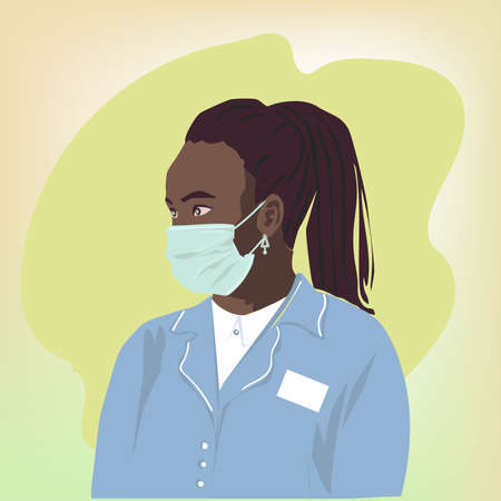 African woman with dreadlocks on her hair by a doctor in a protective maskのイラスト素材