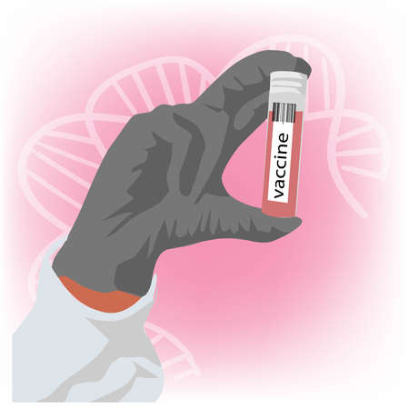 A developed vaccine in the hand of a doctor. Medical vial with a vaccine.のイラスト素材
