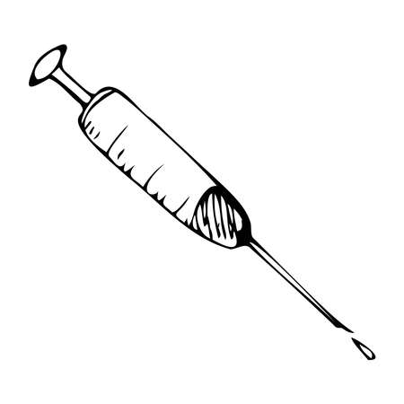 syringe with a needle and medicine for the virusのイラスト素材