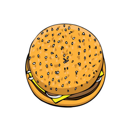 Cheeseburger with beef cutlet with cheese in a bun with sesame seedsのイラスト素材