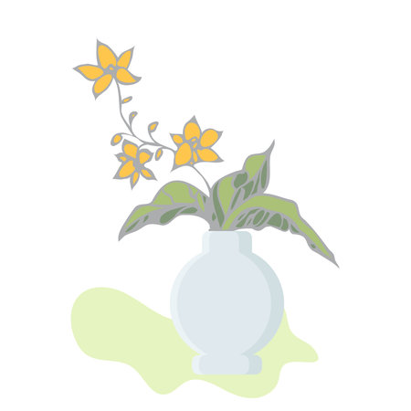 Orchid Phalaenopsis houseplant, potted flower vector illustrationのイラスト素材