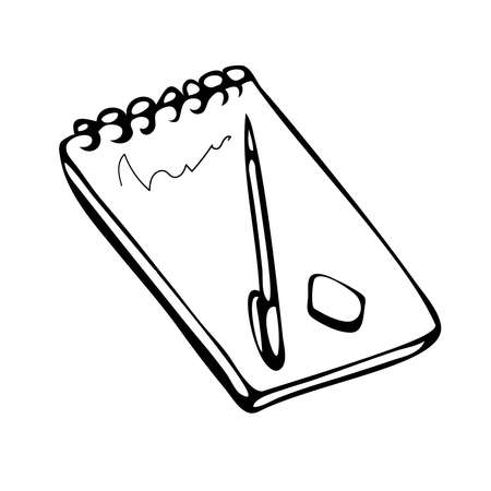 Notepad with pencil and eraser doodle illustration.のイラスト素材