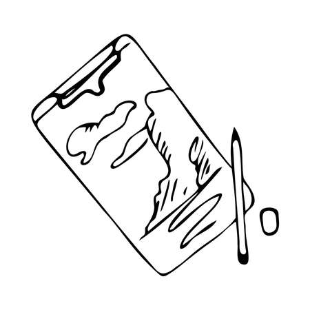 Notepad with pencil and eraser doodle illustration.のイラスト素材