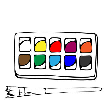 Art supplies and tools vector pack. Drawing tools set. Materials for painting with watercolors.のイラスト素材