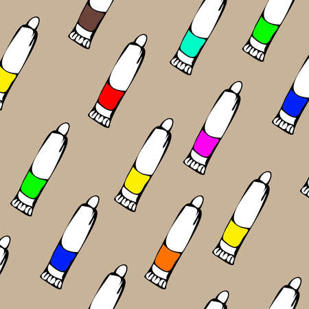 Seamless pattern from tubes with paints of different colors. Packaging paper, background.のイラスト素材
