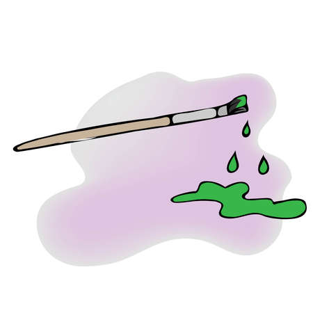 Brush with bright green paint drops falling into a puddle.のイラスト素材