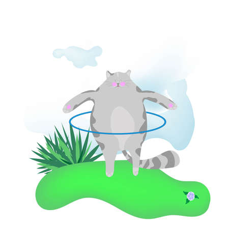 The cat Moon is engaged in fitness in the fresh air, hulahup Workout.のイラスト素材