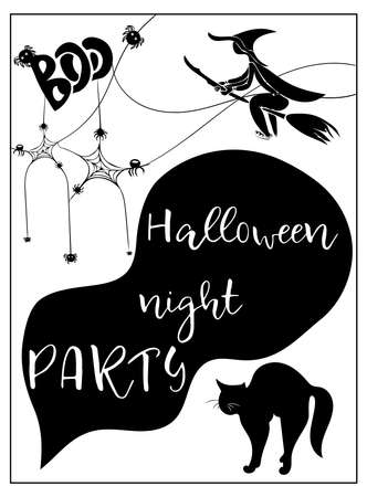 Halloween party invitation with hand drawn illustrations. Greeting cards or posters.のイラスト素材