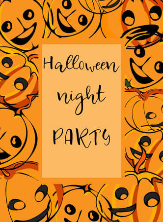 Halloween party invitation with hand drawn illustrations. Greeting cards or posters. Vector illustrationのイラスト素材