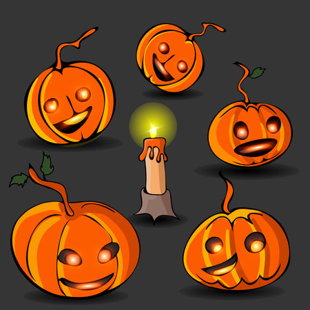 Glowing pumpkin and candle on a dark background. Happy Halloween.のイラスト素材