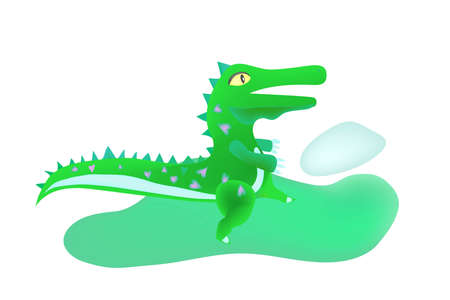 Cartoon cute crocodile walking on two legs. A funny, happy aligator.のイラスト素材