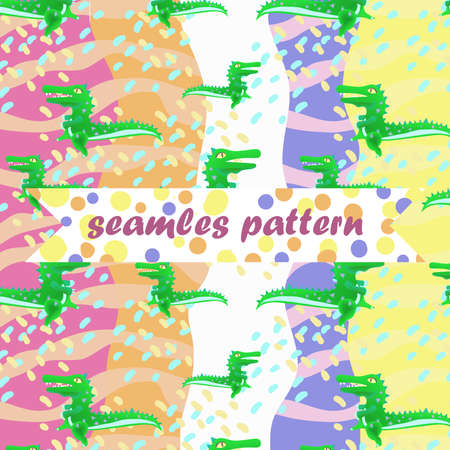 Cute crocodile seamless pattern. Cartoon wild animals wallpaper. The set includes five background colors.の写真素材