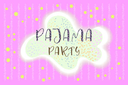 Pajama party. The inscription with decorative elements on a colored background. Flat vector illustration for children.のイラスト素材