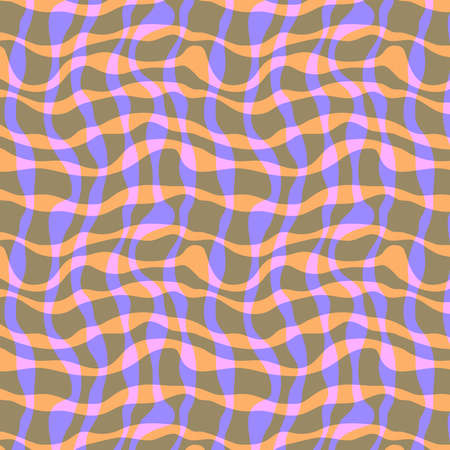 Seamless pattern with wavy abstract lines, checkered background plaid with crossing hand drawn wavy brush strokesのイラスト素材