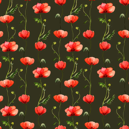 Abstract floral seamless pattern painted by brush field poppies. Superior print for surfaces, textiles and design.の写真素材