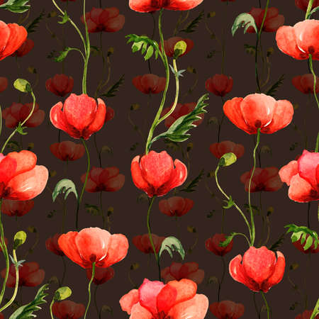 Abstract floral seamless pattern painted by brush field poppies. Superior print for surfaces, textiles and design.の写真素材