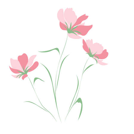 Wildflowers, outline floral design elements isolated on white background. Hand drawn flowers, buds and leaves.のイラスト素材