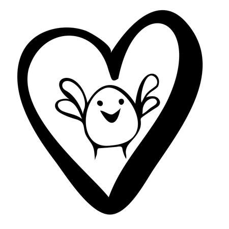 Stylized decorative bird in a heart, doodle illustration.のイラスト素材