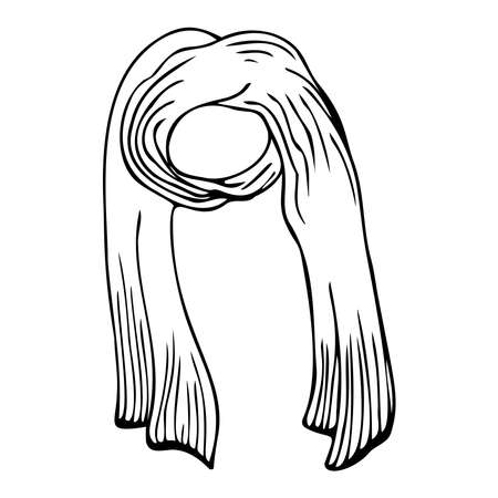 Hand drawn illustration of knitted warm scarf in doodle style.のイラスト素材