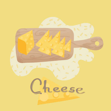 Cheese served on a wooden cutting board.のイラスト素材