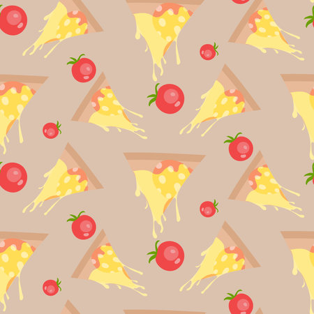 Seamless background with a pattern of pizza ingredients. Vector illustration.のイラスト素材