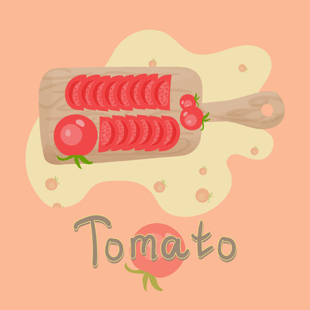 Tomato on a cutting board, top view.のイラスト素材