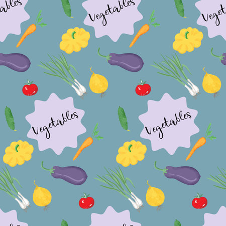 Seamless vegetables pattern, hand drawn doodle vegetarian food.