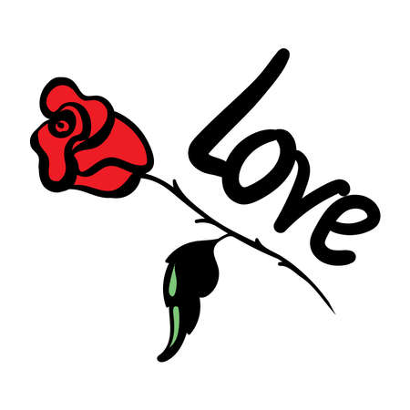 Hand lettering inscription Love with rose flower.のイラスト素材