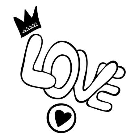 Hand lettering inscription Love with heart and crown,のイラスト素材