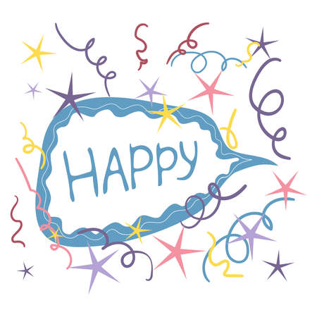 Hand lettering inscription Happiness with candy and stars.のイラスト素材